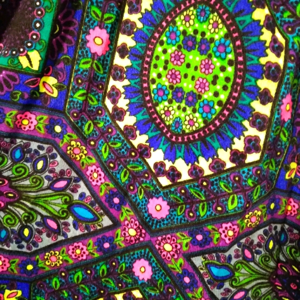 Vintage Neon Floral Barkcloth Maxi Skirt Handmade - Picture 12 of 14